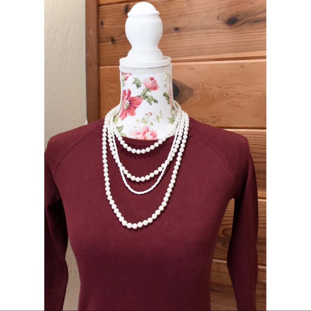 Simple Retro Faux Pearl Four Tier Layered Necklace